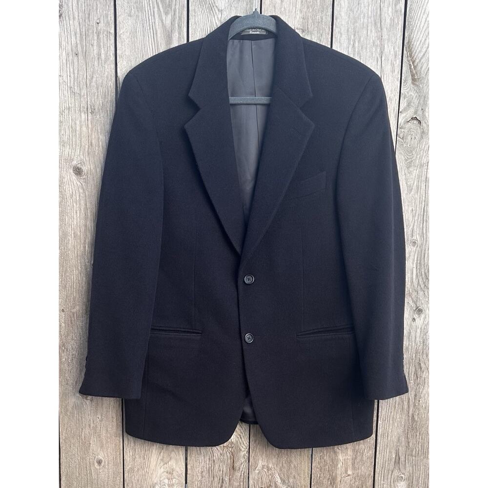 Vintage Holt Renfrew Wool Angora Black Suit Jacket Blazer Sporty 40R (Meas) EUC